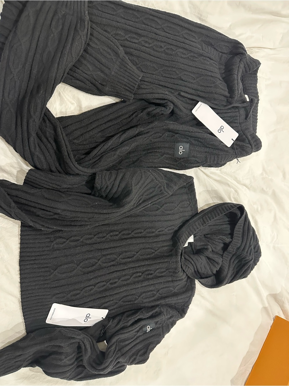 Alo cable sweater pants and hoodie.